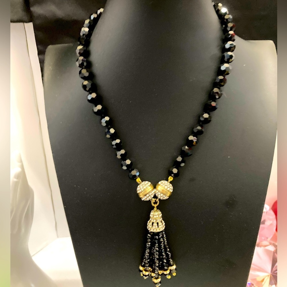 Heide Daus Vintage Black Swarovski Crystal & clear crystal statement necklace.